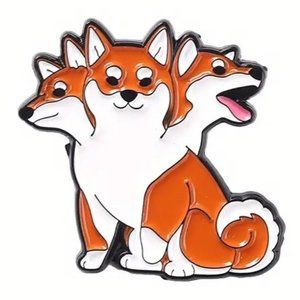 Dog Enamel Pin 3 Headed Shiba Inu Fox Brooch Funny Bag Charm Backpack Whimsical